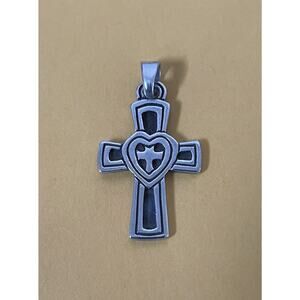 James Avery Retired Silver Heart Cross Love Pendant